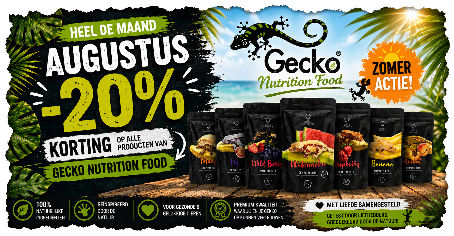 -20% Korting maand augustus op de Gecko Nutrition Food producten